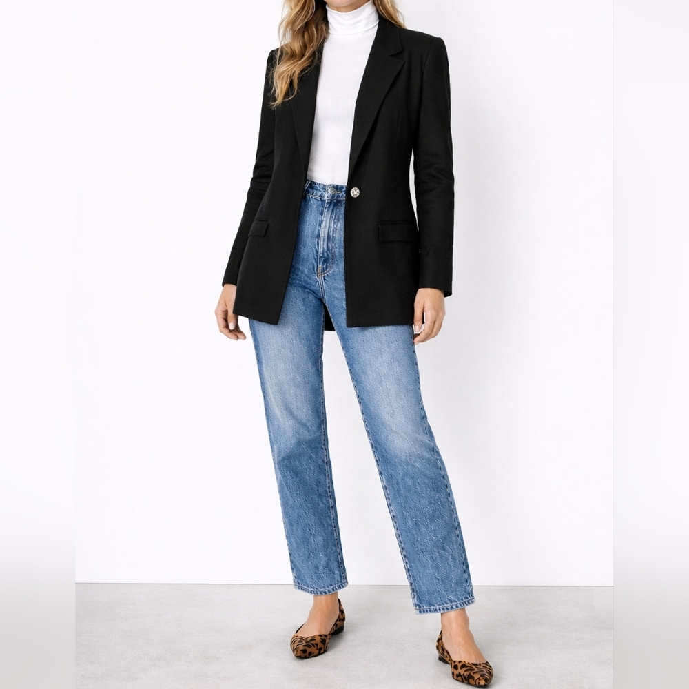 VINTAGE GIORGIO SANT’ANGELO Longline Wool Blazer | S–M | Black | Tailored 80s